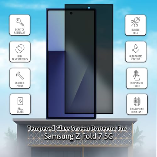 Image of Privacy Tempered Glass Compatible for Samsung Z Fold 7 5G (Black) Edge to Edge Coverage with Easy Installation kit, Anti-Spy Tempered Glass Privacy Screen Protector