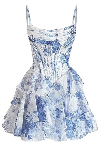 Spaghetti Straps Satin Homecoming Dresses Short Tiered Floral Chiffon Cocktail Party Gowns for Teens