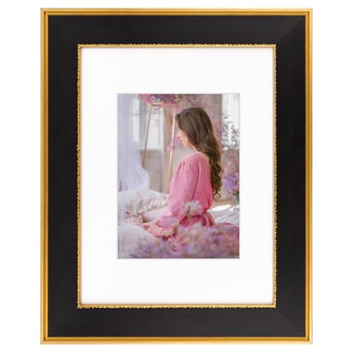 9x12 Vintage Picture Frame with Real Glass Holds 6x8 Photo,Black Gold