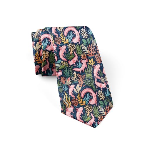 COLORFULSKY Mexicanum Axolotl Ties For Men Novelty Neckties Classic Fashion Men's Tie for Wedding Party Business Casual Gifts