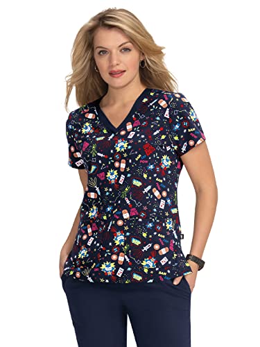 Koi French Bull F100Pr Women's Lulu Scrub Top Super Hero S #TOP8