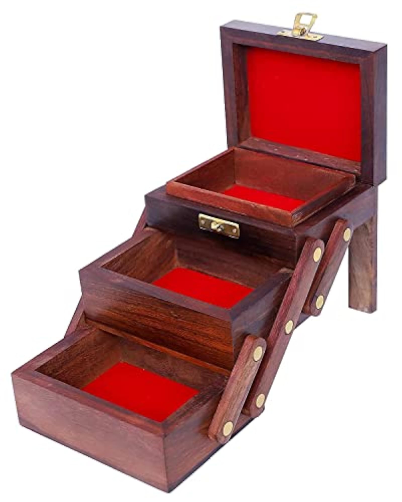 Wooden Jewellery Box with 3 Expandable Organisers