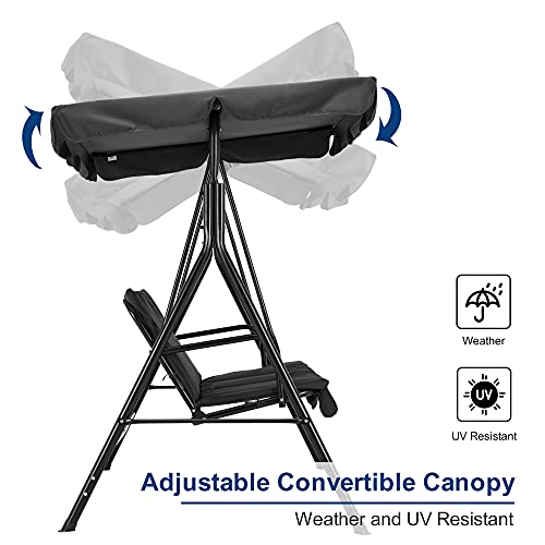 Mcombo 3-Person Outdoor Patio Swing Chair, Convertible Canopy Hanging Swing Glider Lounge Chair, Removable Cushions, 4003 (Black) #TOP3