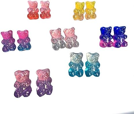 Tiande 7 Pairs Bear Earring Set Cute Colorful Resin Candy Cartoon Drop Earring Party Favors Birthday Gifts for Women - Stud