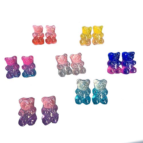 Tiande 7 Pairs Bear Earring Set Cute Colorful Resin Candy Cartoon Drop Earring Party Favors Birthday Gifts For Girls Women - Stud #TOP4