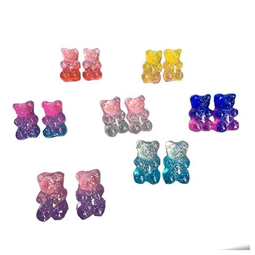 Tiande 7 Pairs Bear Earring Set Cute Colorful Resin Candy Cartoon Drop Earring Party Favors Birthday Gifts for Girls Women - Stud