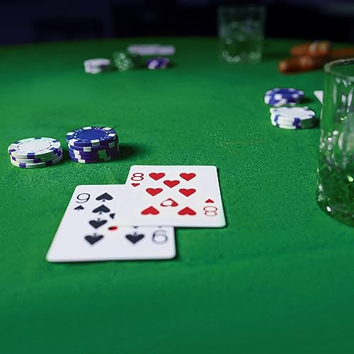 Jigitz Round Game Table Cover Fitted Table Cloth - 36in to 48in Elastic Fit Green Felt Poker Table Cover Protector