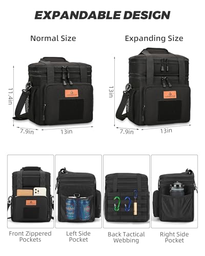 Taktische Lunchtasche, doppellagige isolierte große Kühltasche für Herren Erwachsene wasserdichte auslaufsichere langlebige Lunch Tasche für die Arbeit Picknick im Freien 22L, Schwarz HSHRISH