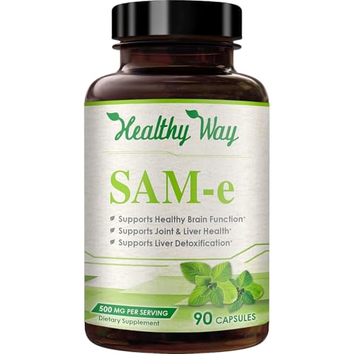 Healthy Way 500mg SAM-e Supplement - High Strength 500mg S-Adenosyl-L-Methionine Capsules for Joint Brain Liver and Mood Support - Non-GMO High Absorption Same Supplement (90 Servings) Healthy Way 500mg SAM-e Supplement - High Strength 500mg S-Adenosyl-L-Methionine Capsules for Joint Brain Liver and Mood Support - Non-GMO High Absorption Same Supplement (90 Servings)