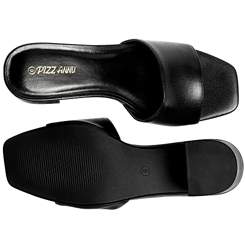 Pizz Annu Women's Square Open Toe Heels Sandals Low Block Chunky Heeled Sandal Slip On Mules Comfortable Casual Dress Pumps Shoes, Black 9 #TOP3