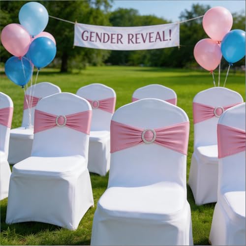 JFDYDM Pink Chair Sashes 50 Pack, Chairs Bands for Wedding Party Banquet Decoration, Spandex Chair Ties Bows with Buckle Slider by JFDYDM - Image 2