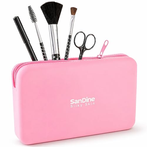 Trousse de Maquillage en Silicone Premium – Souple, Étanche et Facile à Nettoyer – Pochette Cosmétique avec Porte Pinceaux pour Skincare, Maquillage & Essentiels Quotidiens Sandine (Rose) – vue 2