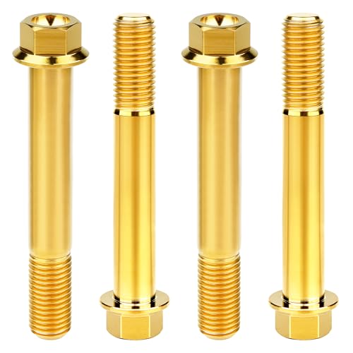 Image of Titanium Bolt M12 30 35 40 45 50 55 60 65 70 75 80 85 90mm Hex Small Flange Head for Motorcycle Car Modification Pack of 4 (M12x85mm Pitch 1.25, Gold)