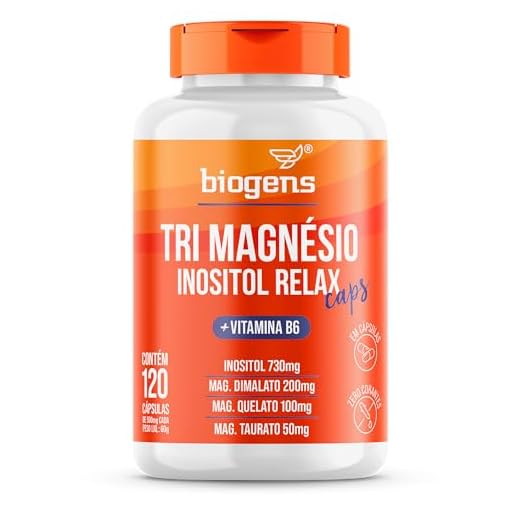 Tri Magnésio (dimalato, quelato e taurato) Inositol Relax CAPS, Vitamina B6, 120 Cápsulas, Biogens