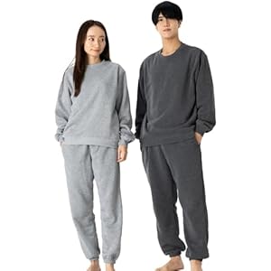 [Nutopia] スウェット パジャマ 裏起毛 上下セット ルームウェア (L/チャコール)