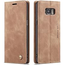 QLTYPRI Case for Samsung Galaxy S8, Vintage PU Leather Wallet Case Card Slot Kickstand Magnetic Closure Shockproof Flip Folio Cover for Samsung Galaxy S8 - Brown
