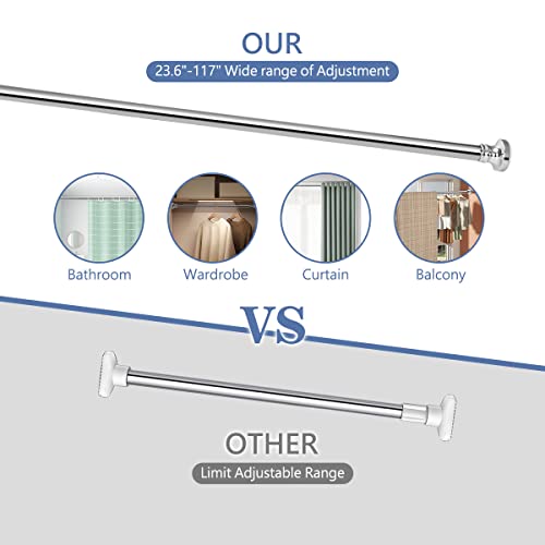 Snowtaros Upgraded Shower Curtain Rod, 23.6-117 Inches Adjustable Tension Curtain Rod, Various Combinations, No Drill Stainless Steel Spring Clothes Hanging Bar Rail For Bathroom, Closet, Wardrobe #TOP1