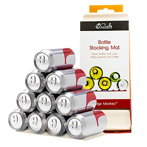 Fridge Monkey Mat - Wine & Soda Can Organizer For Refrigerator - Drink Organizer Holder Makes Cans & Bottles Stackable For Easy Storage - Space Saver For Refrigerator Organization - Cream (2 Pack) #TOP7