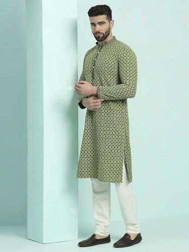 Image of Rajubhai Hargovindas Men's Chikankari Embroidered Cotton Kurta (Ches)