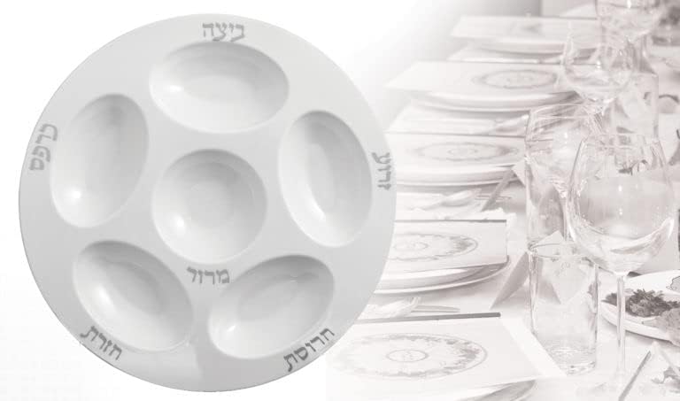 Miniatura 2 de Kosherific Placa de seder de plástico prémium para Pascua  Divisores rellenos integrados  Elegante diseño blanco y plateado  Placa de seder perfecta