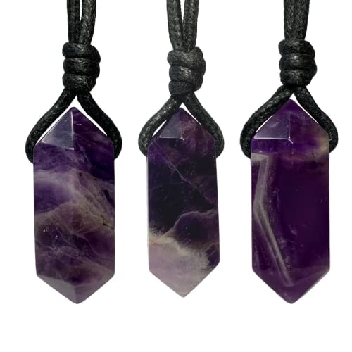 Natural Amethyst Quartz Crystal Point Pendant Necklace For Men And Women Unisex Cord Choker #TOP3