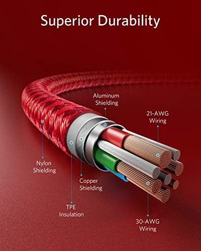 Anker USB C to Lightning Cable [6ft, MFi Certified] Powerline+ II Nylon Braided Cable for iPhone 13 13 Pro 12 Pro Max 12 11 X XS XR 8 Plus, AirPods Pro, Supports Power Delivery (Red)