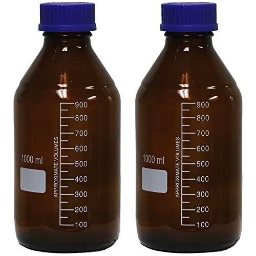 Karter Scientific 1000 ml Niedrig-aktinische, bernsteinfarbene Glas-Medien-Aufbewahrungsflasche mit Schraubverschluss, 254 K2 (2 Stück) Cover