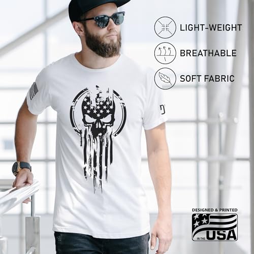 American Warrior T-Shirt - Skull Emblem Graphic Tee for Men - Short Sleeve Cotton Shirt - Image 3