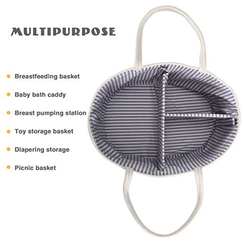 Mbjerry Baby Rope Diaper Caddy Organizer - Nursery Storage Bin Canvas Portable Diaper Storage Basket With Removable Inserts For Changing Table &Car, Newborn Baby Shower Basket #TOP3