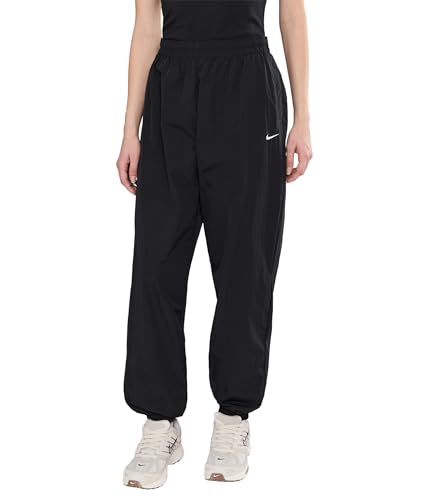 Nike Women's Sportswear Essential Mid-Rise Oversized Woven Joggers, Black/White, XL