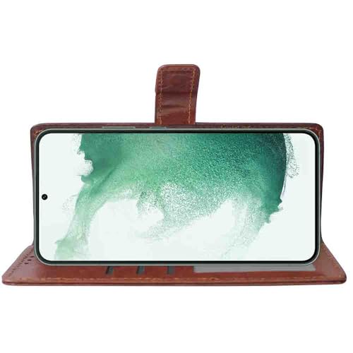 Image of Flip Cover Back Case for Samsung Galaxy S22 5G | Premium Leather Finish | Inbuilt Pockets & Stand | Flip Cover Back Case for Samsung Galaxy S22 5G (Brown)