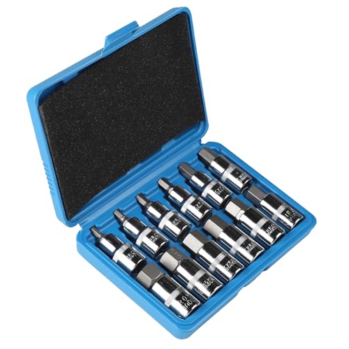CPROSP Jeu de 12 Douilles Allen 1/2, Douilles Allen 5, 6, 7, 8, 10, 12, 14, 16, 17, 18, 19, 22 mm, 6 Pans Creux, Six Pans Extérieurs 1/2 avec Mallette en Plastique, Bleu