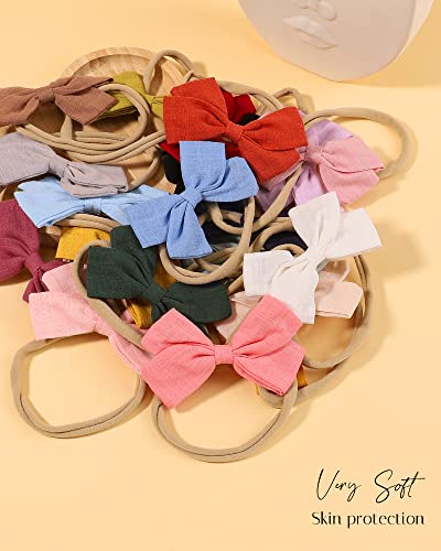 Jollybows 30Pcs Baby Girls Nylon Hair Bows Headbands Linen Hair Bands Elastic Hair Accessories For Kids Infants Newborn (3-30 Pcs Solid Linen) #TOP6