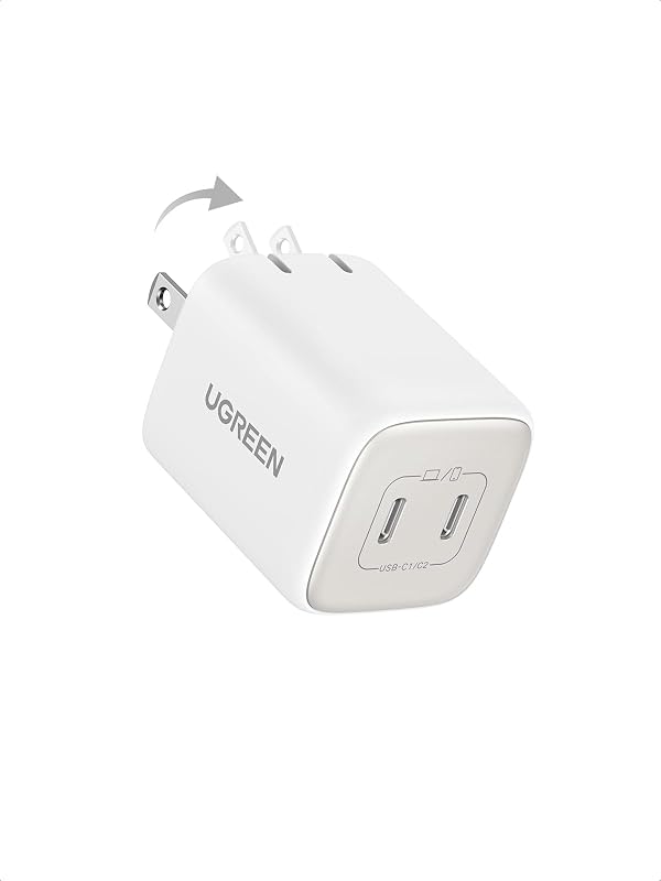 UGREEN Cargador USB C de 45 W, Nexode 2 puertos GaN plegable PPS bloque de cargador de pared compatible con Samsung Super Fast Charging 2.0 para Galaxy S25/S24/Note 20, iPhone 16/15/14, iPad, MacBook, Steam Deck (blanco)