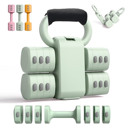LEWANJA - 2 en 1 Ensemble d'Haltères & Kettlebells Réglables, 4 Niveaux (2.2 3.3 4.4 5.5 lbs), pour Entraînement à Domicile pour Femmes, avec Fermeture Auto-agrippante Offerte, Verte.