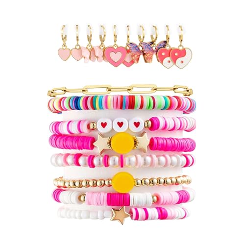 Image of Preppy Bracelets Earrings Set Colorful Beaded Clay Bracelets Stackable Preppy Bracelet Jewelry Y2K Jewelry