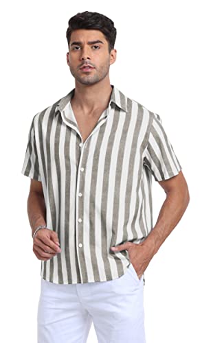 Sailwind Men's Short Sleeve Button-Down Striped Shirts Casual Stylish Summer Beach Shirts Brown #TOP5