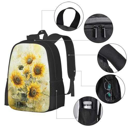 Watercolor Sunflower Backpacks Lightweight Casual Backpack with Fun Graphic Cartoon Print 16.5" for Hiking Commuting3