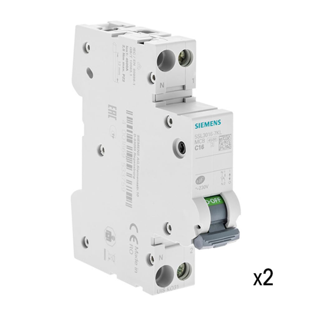 Lot de 2 Disjoncteurs électriques phase + neutre 16A