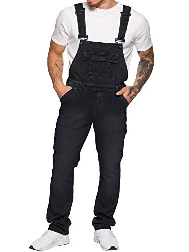 989Zé ENZO Men's Denim Dungarees, Blue, 30-50 Waist, Black