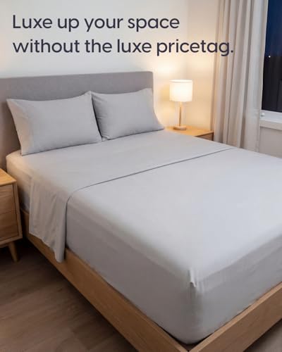 Image of Sleepy Town King Size Bed Sheets - 4 Piece - King Sheet Set - Extra Soft, Comfy & Cooling - Easy Care - Shrinkage, Wrinkle & Fade Resistant - Brushed Microfiber - Deep Pocket Bed Sheets (Light Grey)