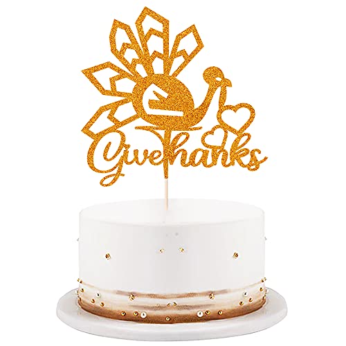 Lveud Golden Glitter Thanksgiving Cake Topper-Turkey Cake Topper-Thanksgiving Turkey Party Cake Decorations #TOP16