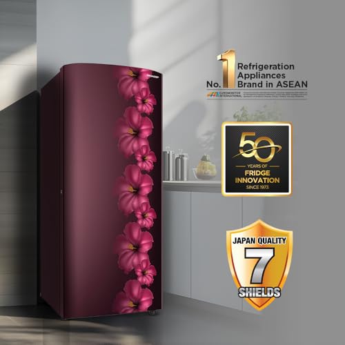 Image of SHARP 187 L Direct Cool Single Door 2 Star Refrigerator | Glass Shelves| 2.25L Bottle Space | Japan 7 Shield Protection | 60 Mins Fast Ice (Hibiscus Red, SJ-DF207N2-PRR)