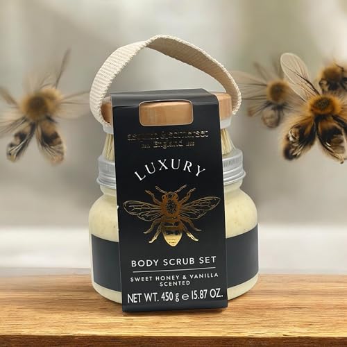 Asquith & Somerset Luxury Body Scrub Set, Sweet Honey and Vanilla Scented with Brush, 15.87 oz