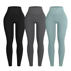 OVESPORT 3 Piece Ribbed Seamless Leggings for Women High Waist Workout Gym Athletic Yoga Pants