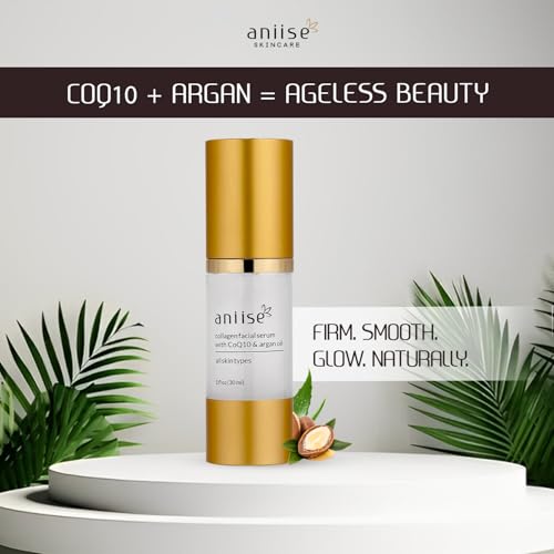 Aniise Anti-Aging Collagen Facial Serum with Hyaluronic Acid, CoQ10, Argan Oil, Vitamin C & E - Deeply Hydrates & Moisturizes - Reduces Fine Lines, Wrinkles, Dark Circles & Pigmentation - 1 fl oz / 30 ml