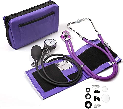 Uni Instrumed Professional Aneroid Sphygmomanometer with Sprague Rappaport Stethoscope, Manual Blood Pressure Monitor for Upper Arm Adult Size Cuff Zipper Case Included, Purple