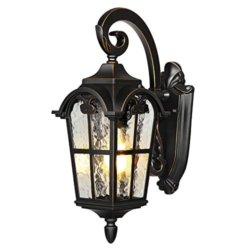 Dewenwils 17.7" H Black Roman Outdoor Wall Light & 2 Pack Dusk To Dawn Outdoor Wall Lantern #TOP1
