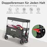 Sekey XXL Bollerwagen Faltbar Kinder 150L 150KG, Faltbarer Bollerwagen mit Dach Klappbarer Handwagen mit Sonnenschutz für Ausflug Strand Camping, S4018, Grau