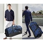 110L/140L Expandable Soft-Sided Foldable Duffle Bag with 2 Rubber Wheels,Packable 32” Rolling Carry-On with Multi-Pockets & Compartments,Navy Blue - Image 2